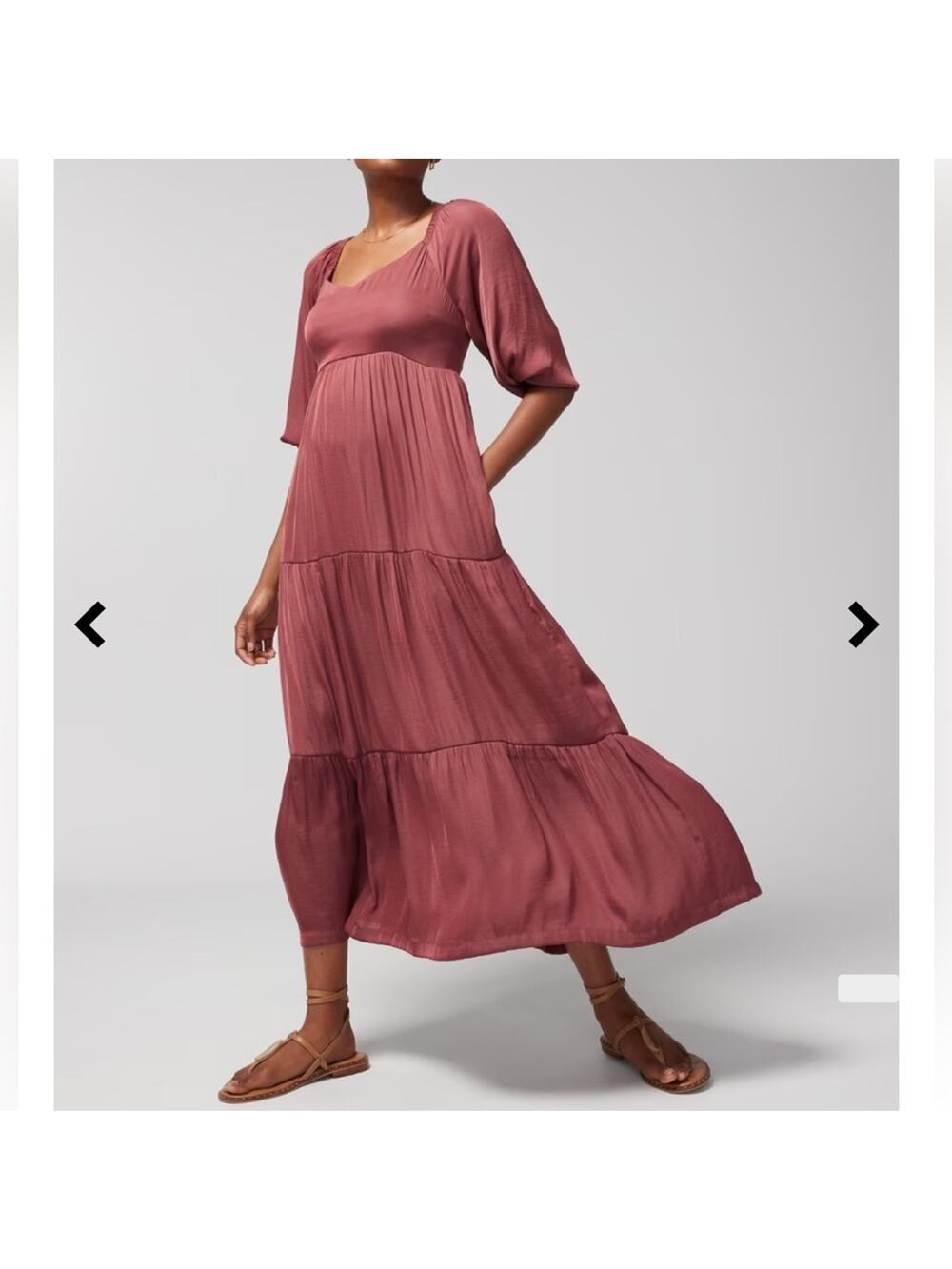 Soma satin tiered maxi bra dress mauve pink 3/4 sleeve fall silky small